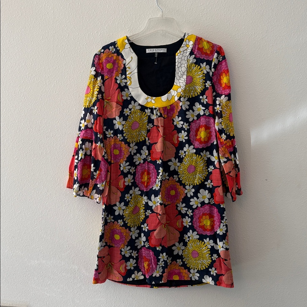 Trina Turk Vibrant Floral Mini Dress - Black, Pink, Yellow